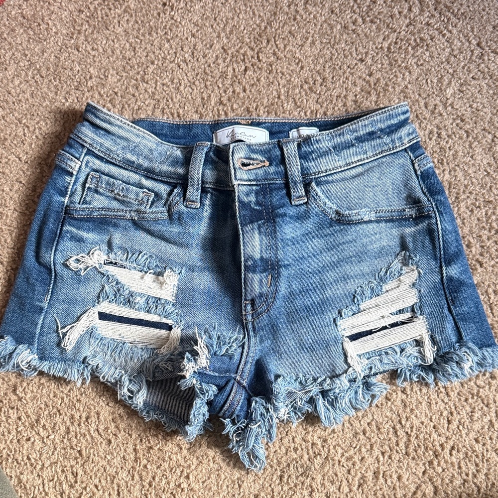KanCan Frayed Hem Blue Jean Shorts